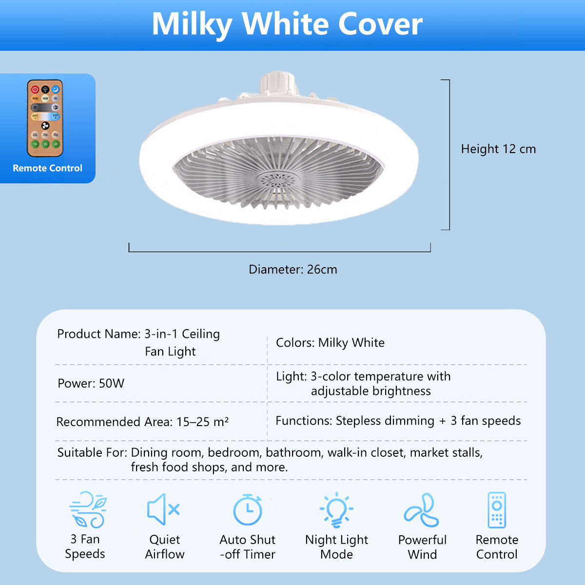 3-in-1 Ceiling Fan Light Aromatherapy Multi-Directional Fan Light Remote Control | Dimmable & Speeds