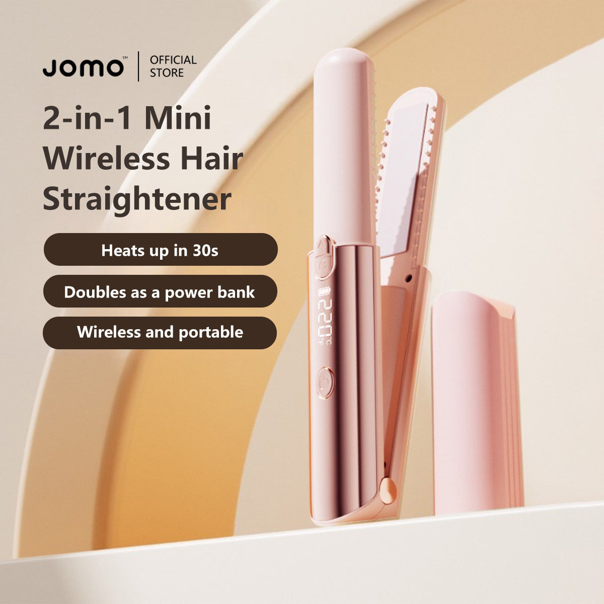 2-in-1 Mini Wireless Hair Straightener 7 Level Portable Type-C Rechargeable Power Bank