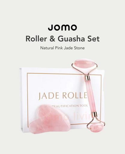Pink Roller Natural Jade GuaSha Set Eyes Face Body Massage Rose Quartz Jade