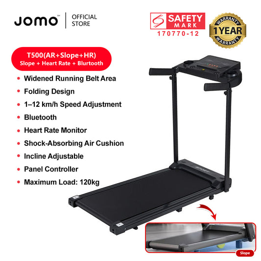 Smart Foldable Treadmill Adjustable Incline, Shock Absorption, Heart Rate & Bluetooth