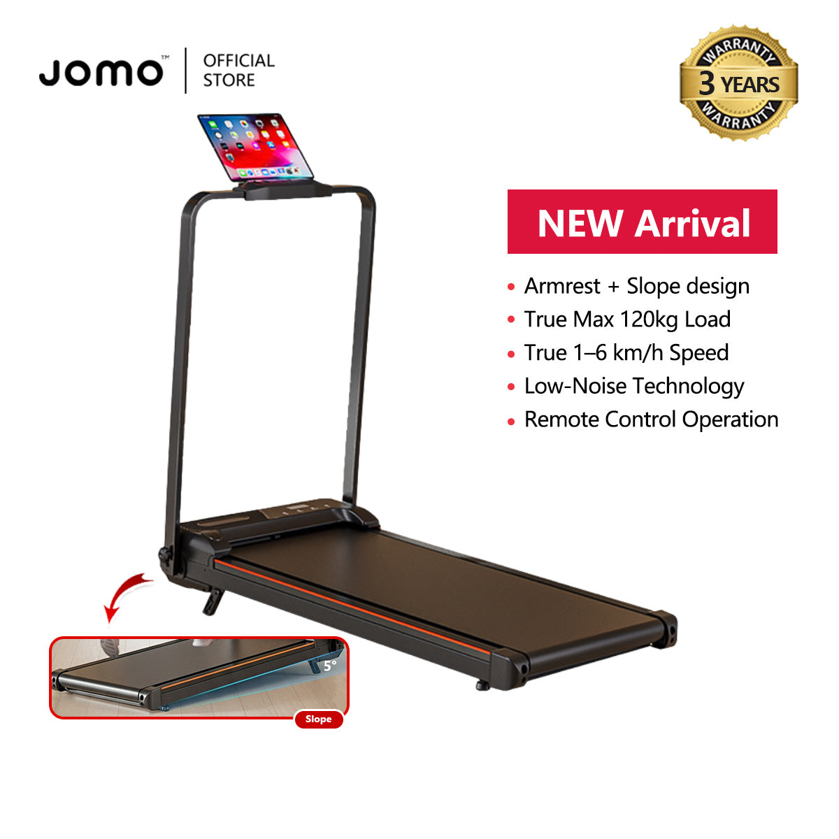 ✅2026 NEW✅ Treadmill Armrest + Slope Design Low Noise Indoor Foldable Treadmill