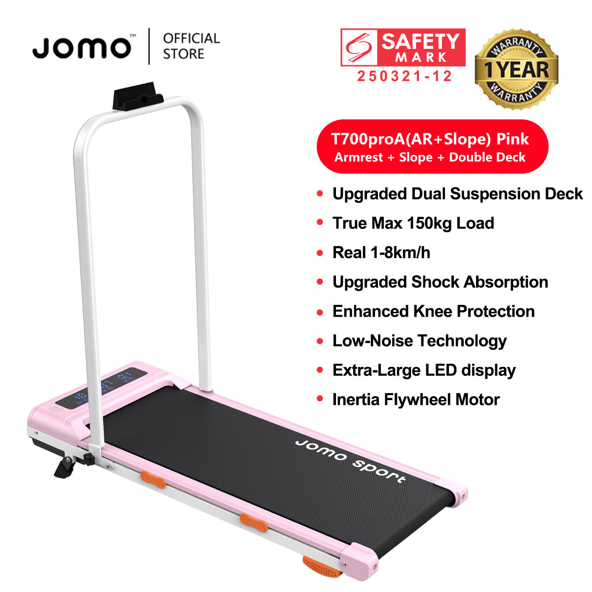 JOMO Foldable Treadmill Upgraded Dual Suspension Deck Treadmill LED Display incline Shock Absorption