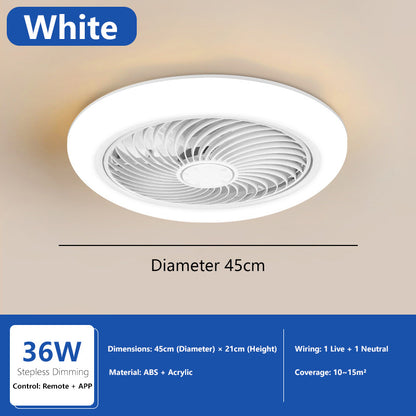 2-in-1 Smart Ceiling Fan Light 45cm 6 Speed APP+Remote 3 Color Lights Timer