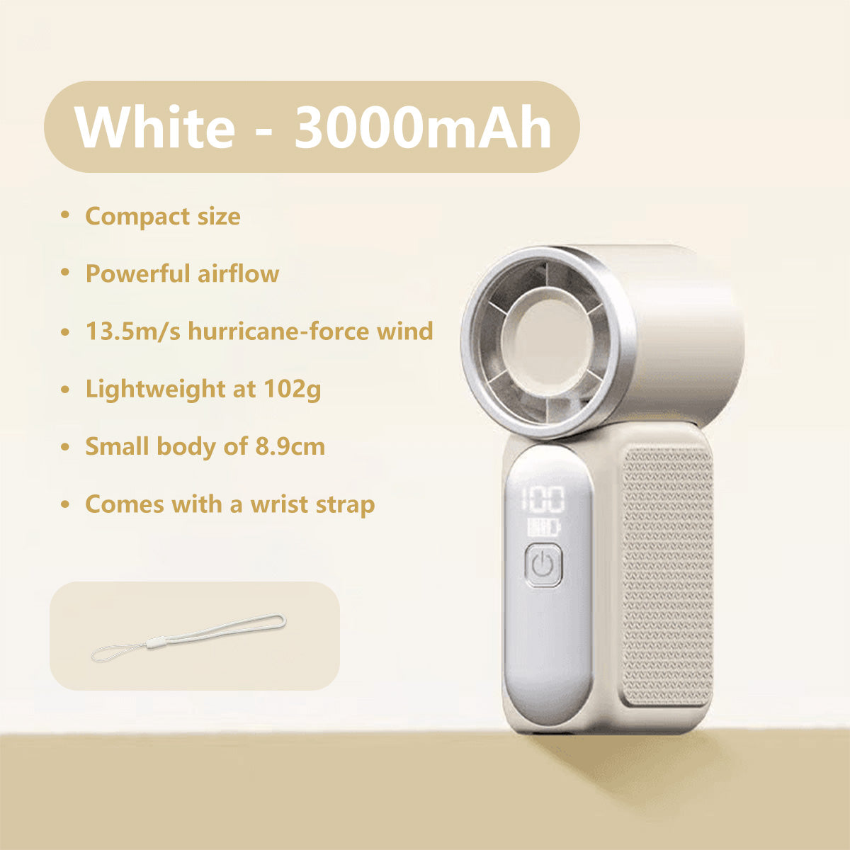 Portable Handheld Fan Strong Wind 100 Gear Wind Speed Compact Travel Fan Mini Fan USB Rechargeable Fan Digital Display