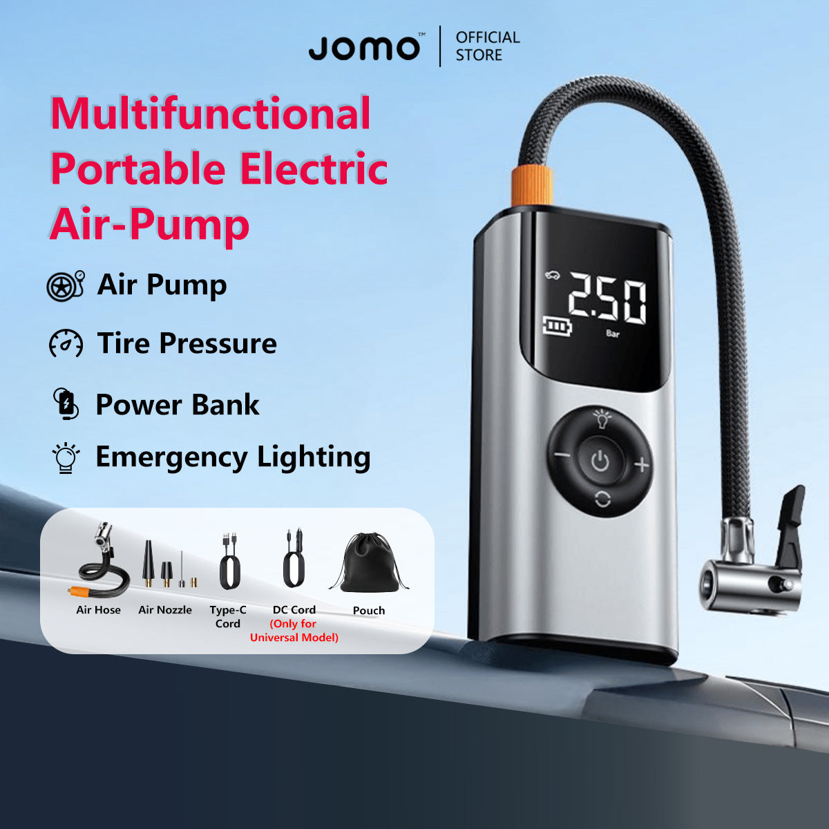 Multifunctional Portable Electric Air-Pump Digital Display Rechargeable Battery Tire Pressure