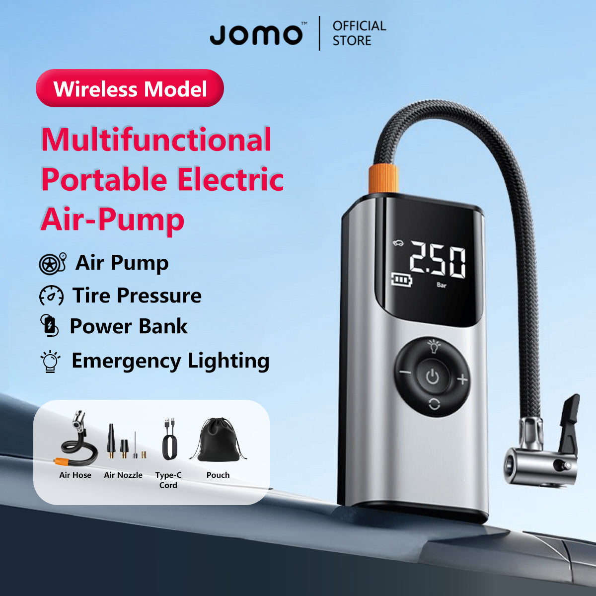 Multifunctional Portable Electric Air-Pump Digital Display Rechargeable Battery Tire Pressure