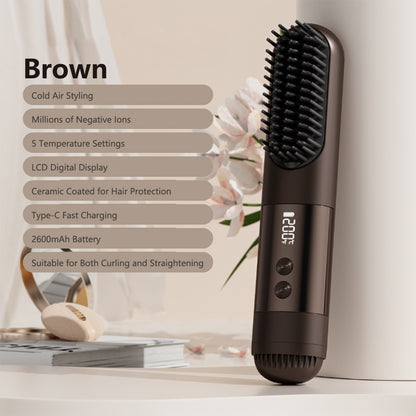 2-in-1 Cordless Cool-Air Styling Brush Portable Cordless Hair Straightener Curler