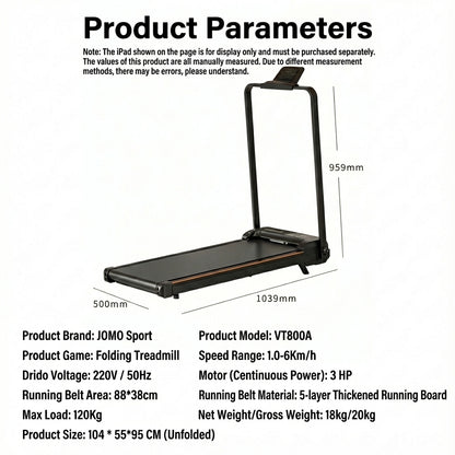 JOMO Silent Foldable 2-in-1 Treadmill Fat Burning Home Mini Running Machine跑步
