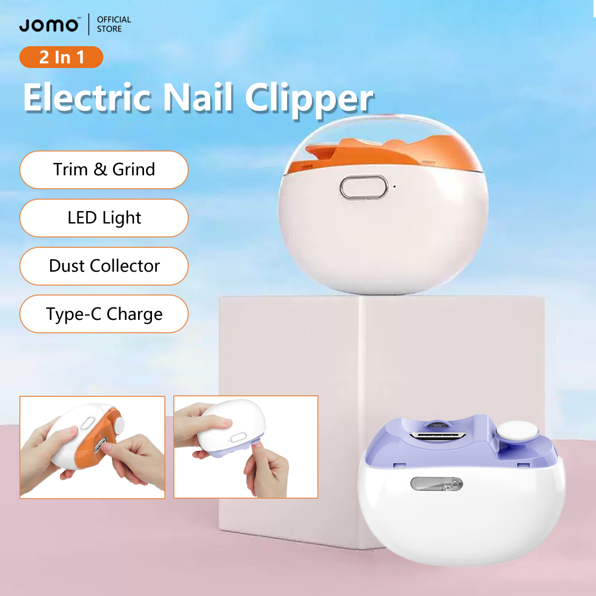 Electric Nail Clipper Trimmer & Polisher LED Light Dual Speed Type-C Rechargeable Multifunction Manicure