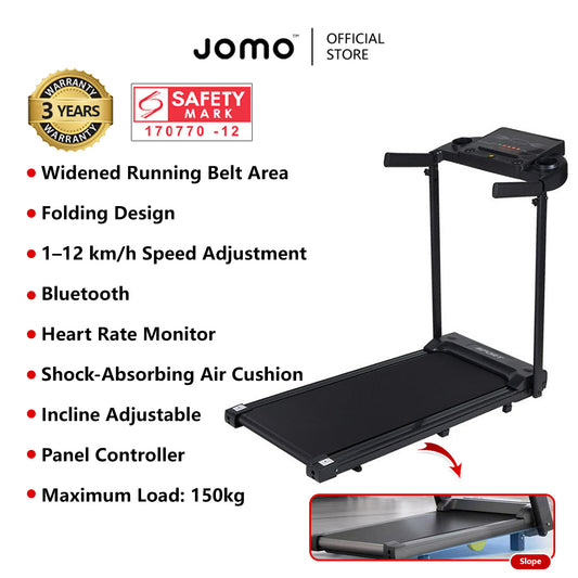 Smart Foldable Treadmill Adjustable Incline, Shock Absorption, Heart Rate & Bluetooth