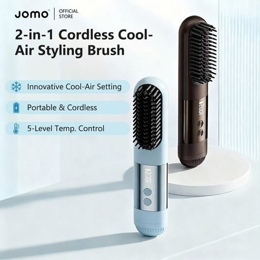 2-in-1 Cordless Cool-Air Styling Brush Portable Cordless Hair Straightener Curler