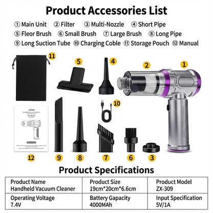 JOMO Premium Handheld Wireless Car Home Vacuum Cleaner Powerful Suction