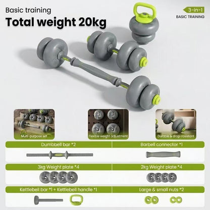 JOMO 3 in 1 Silent Soft Dumbbell Kettlebell Barbell Adjustable Weights Home Gym 三合一软体哑铃 壶铃