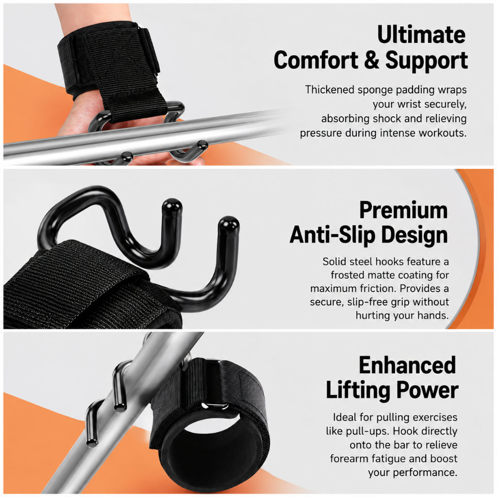 JOMO Pull Up Assist Hooks Weightlifting Hooks Wrist Straps Grip Hooks Gym Workout 引体向上助力钩