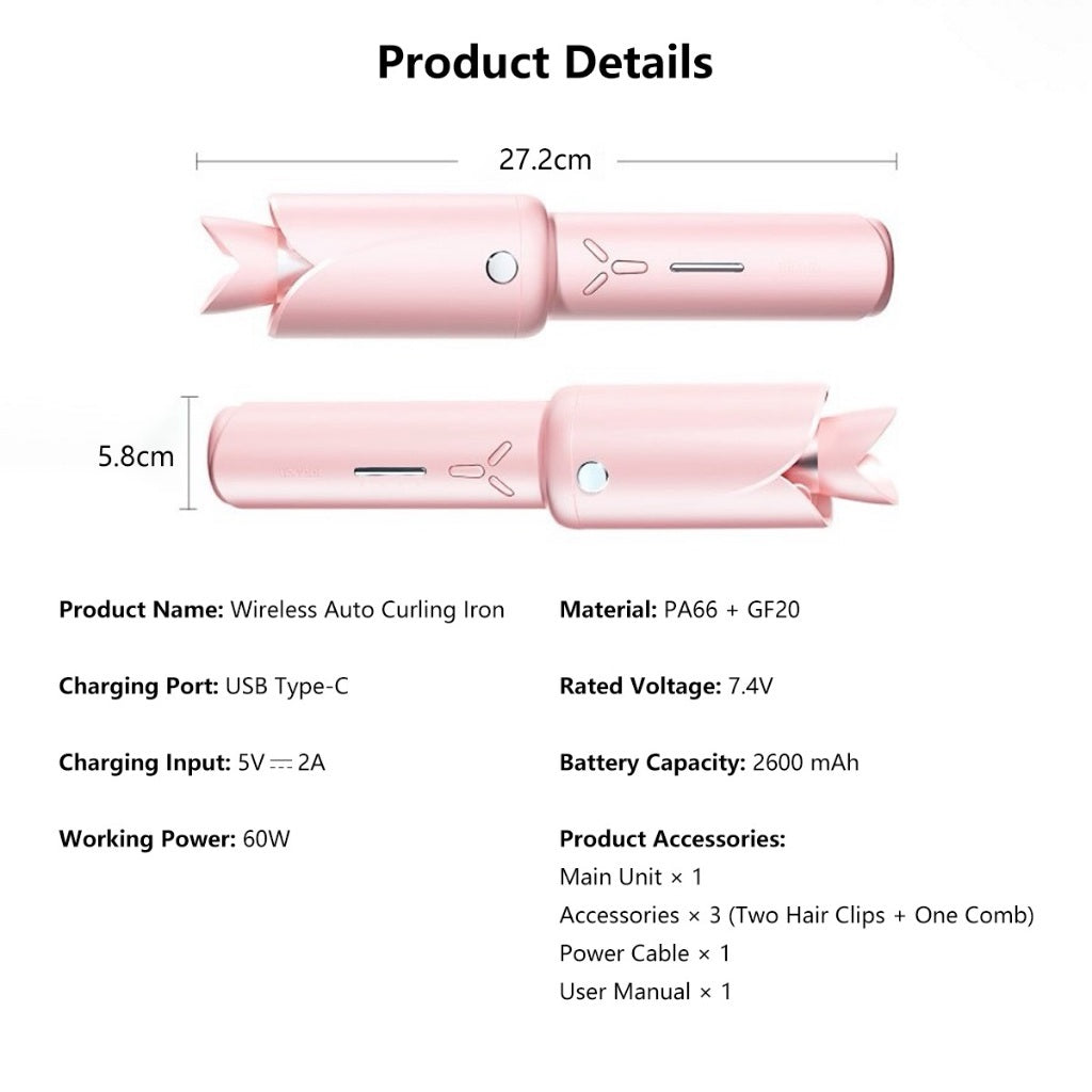 Premium Quality Auto Wireless Portable Hair Curler