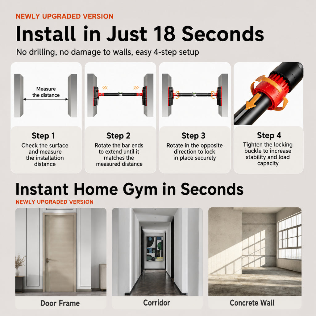 JOMO Upgraded Smart Sensor Doorway Pull Up Bar Chin Up Bar No Drill Smart Safety Alert Home Gym智能预警门上单杠