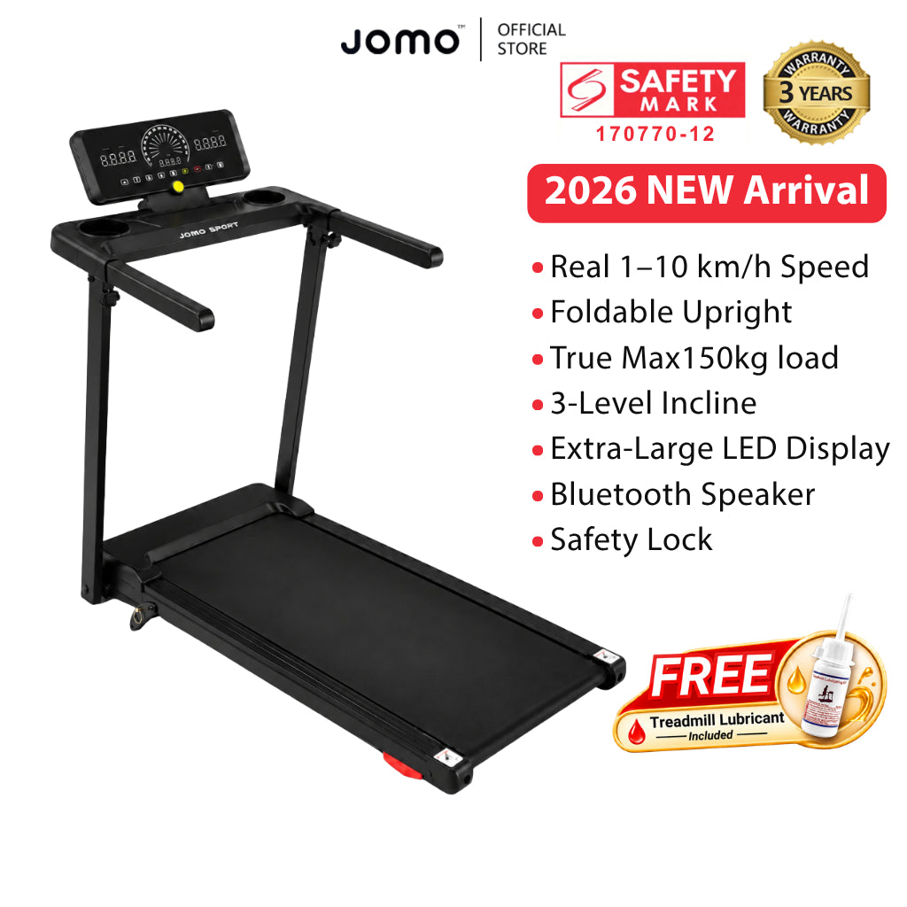 JOMO Ultra Quiet Foldable Treadmill 150kg Max Load Incline Shock Absorption