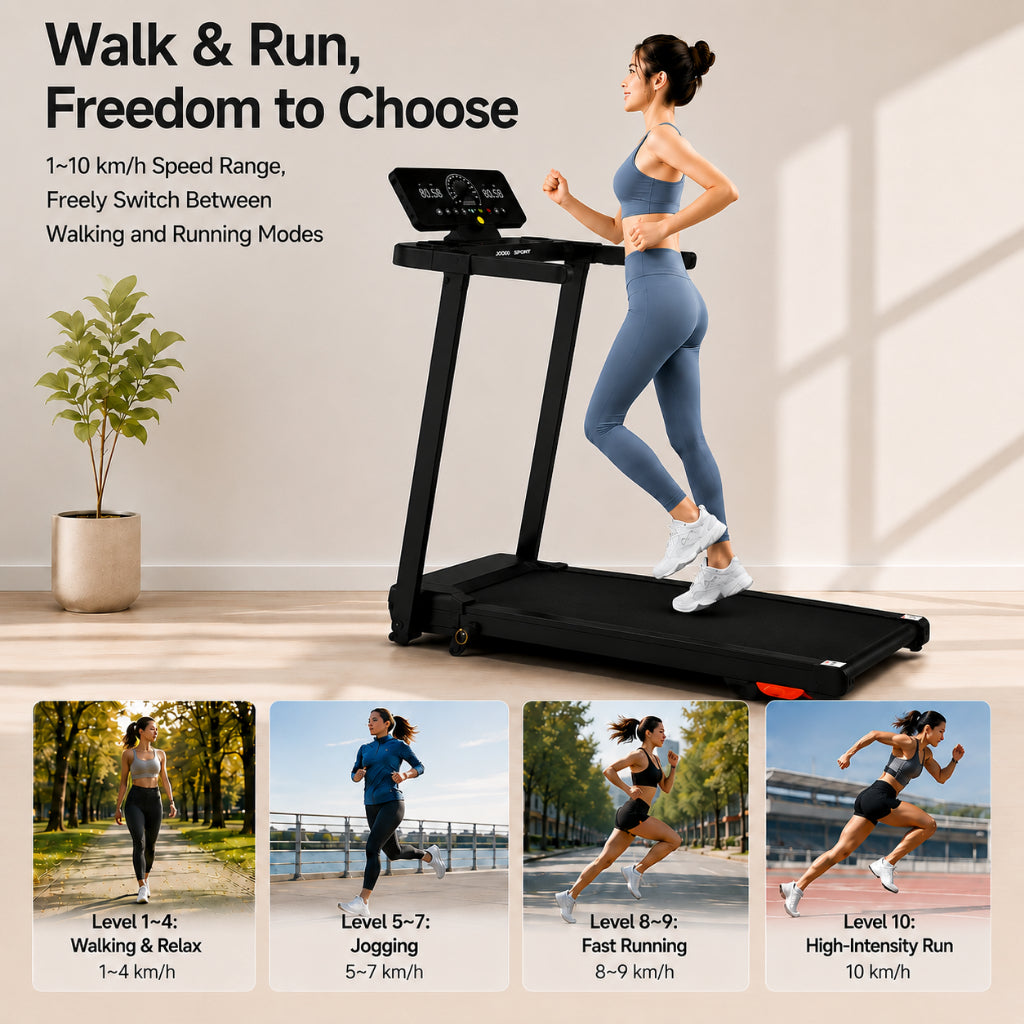 JOMO Ultra Quiet Foldable Treadmill 150kg Max Load Incline Shock Absorption
