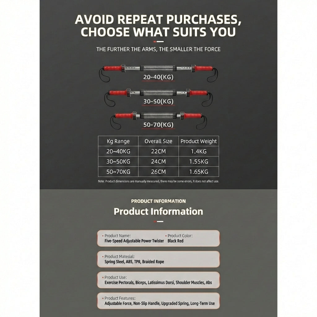 Adjustable Arm Trainer 5 Level Resistance Twister Bar Chest Bar Home Gym 可调节臂力器