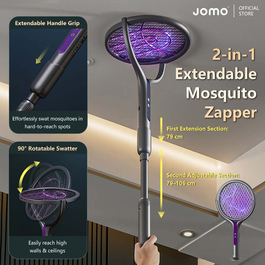 2-in-1 Extendable Mosquito Zapper – High Voltage, Silent Mode, Type-C Charging, Foldable Head, Safe for Home Use