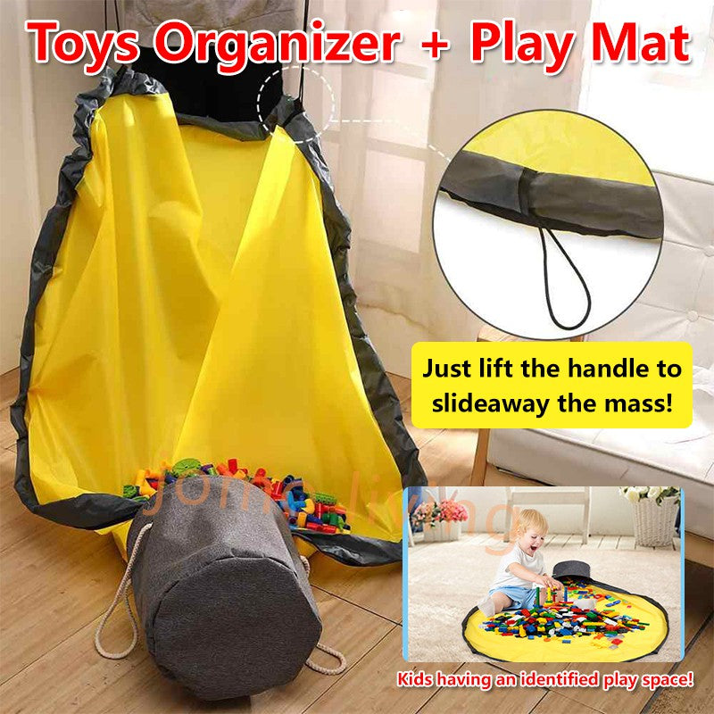Kids Toys Storage Bag Toys Organization + Play Mat Storage Bucket Bag Fast Clean Up Storage Container