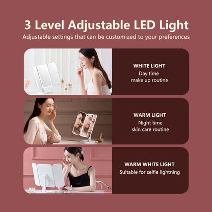 New Touch Tri-fold Dimmable LED Makeup Mirror Cosmetic Magnifying Mirror