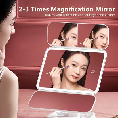 New Touch Tri-fold Dimmable LED Makeup Mirror Cosmetic Magnifying Mirror