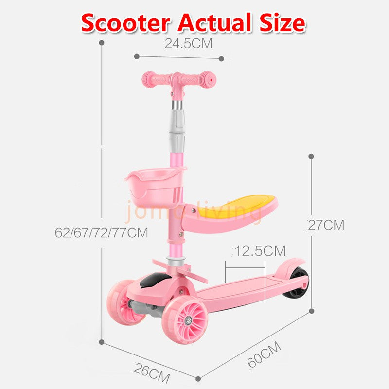 3-in-1 Kids Scooter Foldable Adjustable Seat & Slide 3 Wheels For Kids Toddler Gift Flashing