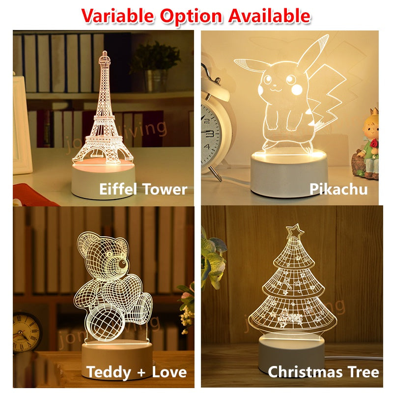 3D LED Light Gift Warm Light Bedroom Table Lamp USB Light Birthday Gift Idea Vday Present