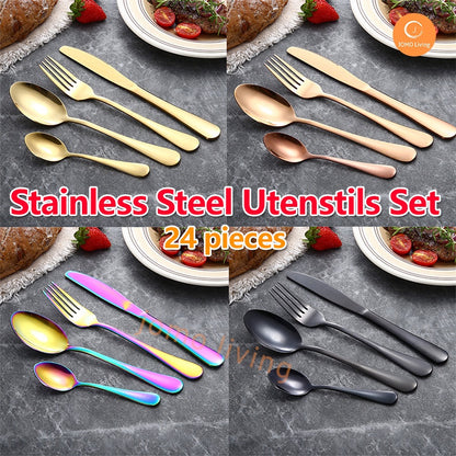 Stainless Steel Fork Spoon Multi-Color Cutlery Gift Set Utensils Set 24 pieces