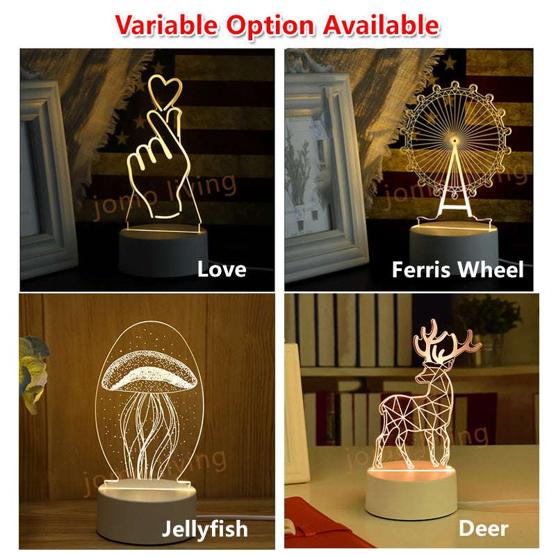 3D LED Light Gift Warm Light Bedroom Table Lamp USB Light Birthday