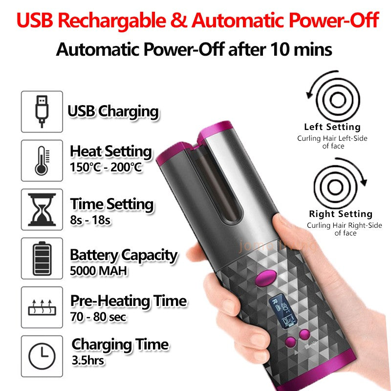 Auto Wireless Portable Ceramic Hair Curler USB Hair Straightener