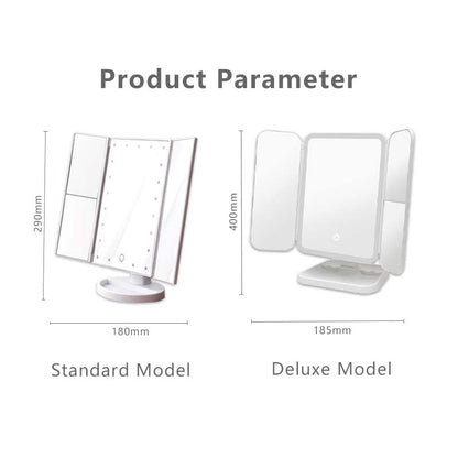 New Touch Tri-fold Dimmable LED Makeup Mirror Cosmetic Magnifying Mirror