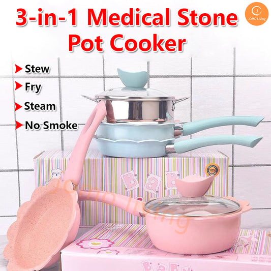 3 in 1 Multi Functional Medical Stone Food Pot Slow Cooker Baby food Non-stick Frying Pan Milk Pot