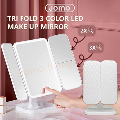New Touch Tri-fold Dimmable LED Makeup Mirror Cosmetic Magnifying Mirror