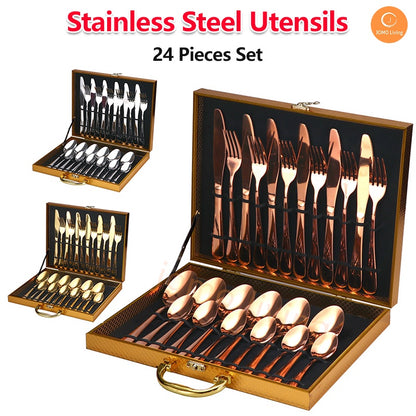 Cutlery Set 24 pieces Stainless Steel Fork Spoon Knife Tea Spoon Utensils