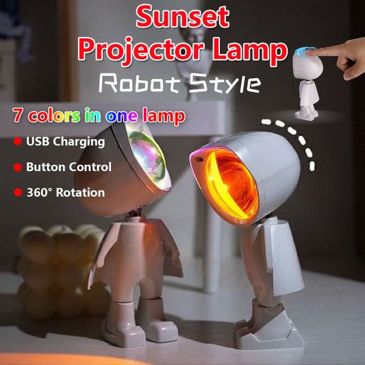 USB Robot Atmosphere Light 360° Sunset Lamp Dimming Projector Night Lamp Selfie Light Gift Idea