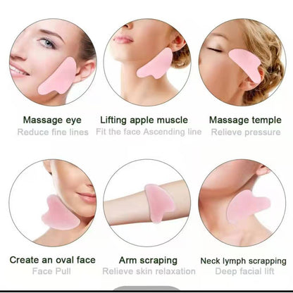 Pink Roller Natural Jade GuaSha Set Eyes Face Body Massage Rose Quartz Jade