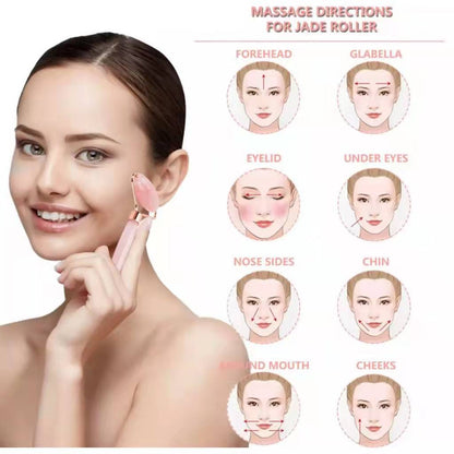 Pink Roller Natural Jade GuaSha Set Eyes Face Body Massage Rose Quartz Jade