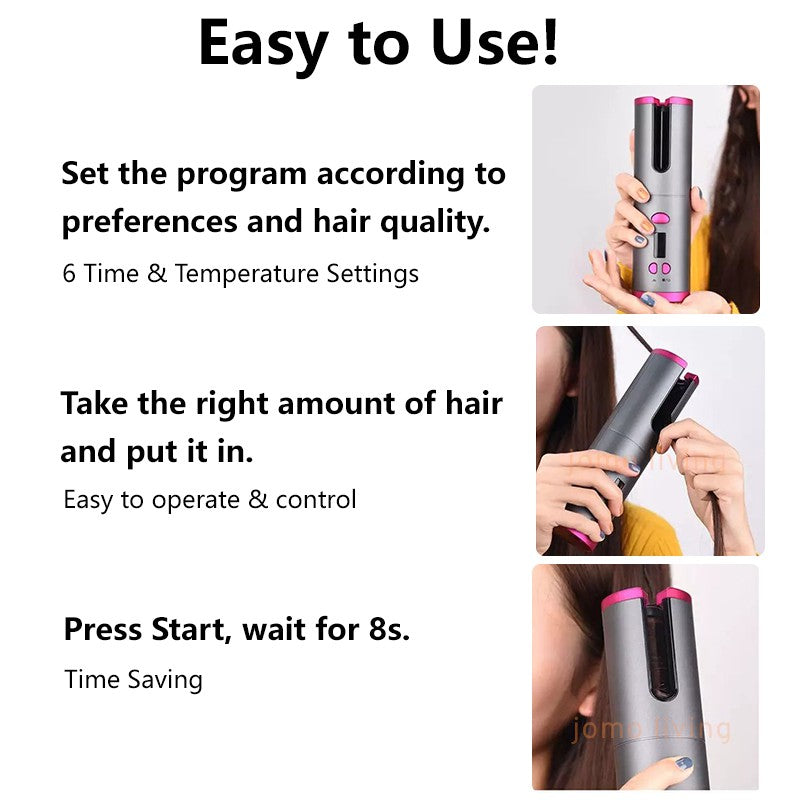 Auto Wireless Portable Ceramic Hair Curler USB Hair Straightener