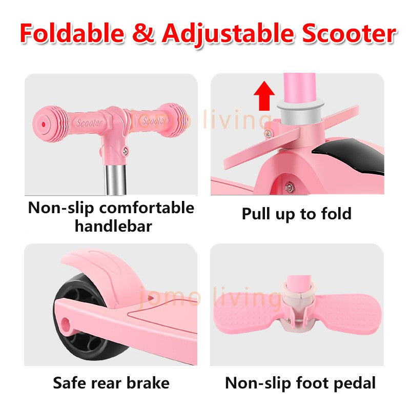 3-in-1 Kids Scooter Foldable Adjustable Seat & Slide 3 Wheels For Kids Toddler Gift Flashing