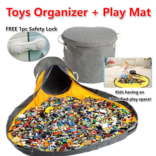 Kids Toys Storage Bag Toys Organization + Play Mat Storage Bucket Bag Fast Clean Up Storage Container