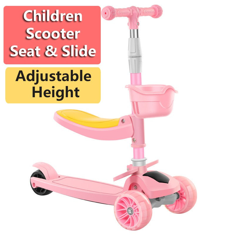 3-in-1 Kids Scooter Foldable Adjustable Seat & Slide 3 Wheels For Kids Toddler Gift Flashing