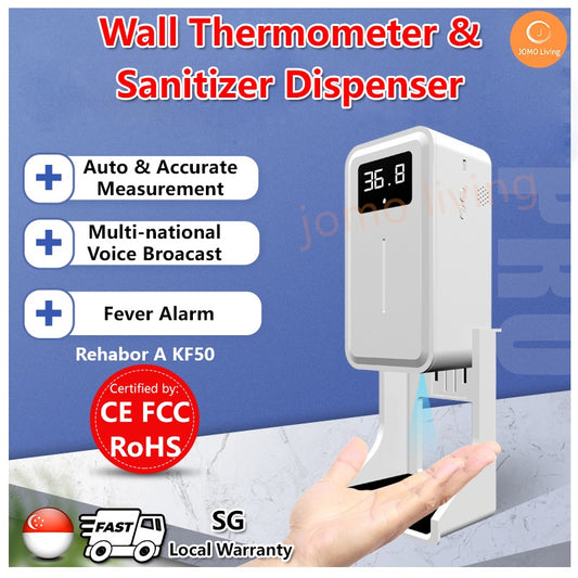 Rehabor A Wall-Mounted Digital Thermometer 2 in 1 Automatic Hand Sanitizer Dispenser