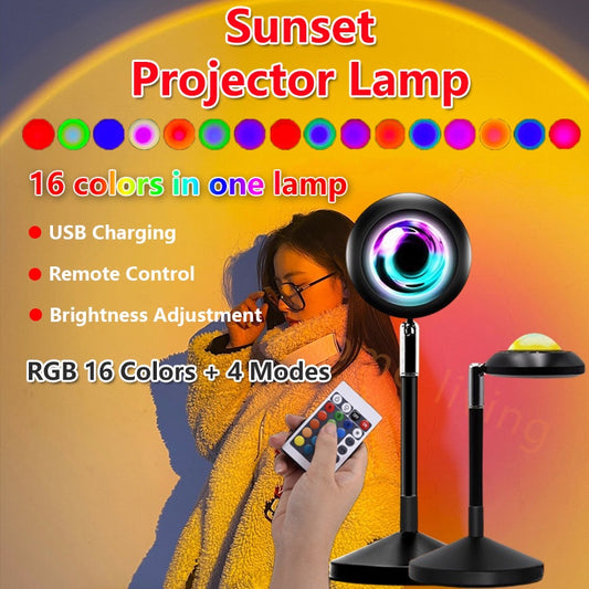 16 Color Photography Selfie Sunset Lamps Projector 16 Rainbow Colors Wall Projection Lamp