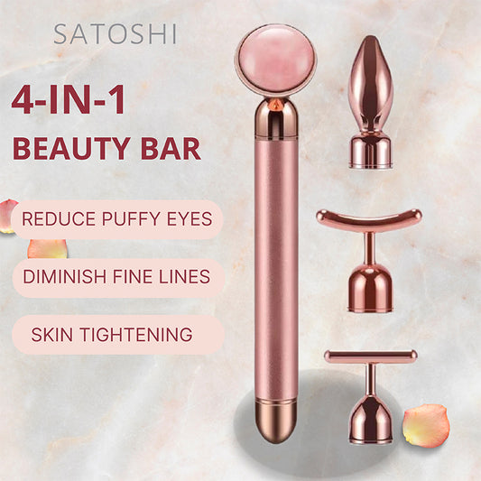SATOSHI Premium 4-in-1 Electrical Jade Beauty Bar Face Massager Tool Rose Quartz Face Lifting Slimming