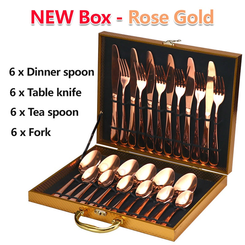 Cutlery Set 24 pieces Stainless Steel Fork Spoon Knife Tea Spoon Gift Set Utensils Vday Gift idea