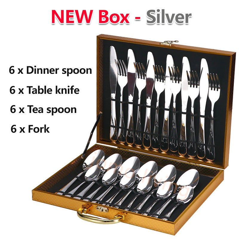 Cutlery Set 24 pieces Stainless Steel Fork Spoon Knife Tea Spoon Gift Set Utensils Vday Gift idea